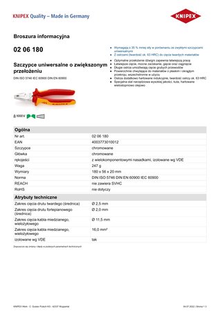 SZCZYPCE UNIWERSALNE 180MM O ZWIĘKSZONYM PRZEŁOŻENIU