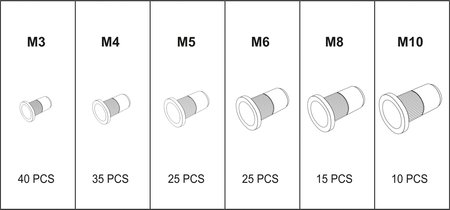 ZESTAW NITONAKRĘTEK STALOWYCH M3- M10, 150SZT