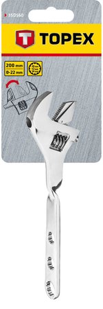 Klucz nastawny skręcony 200 mm, zakres 0-22 mm