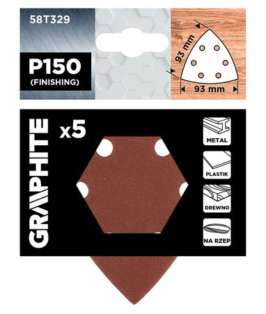 Papiery ścierne delta na rzep 93 x 93 mm, P150, 5 szt., z 6 otworami