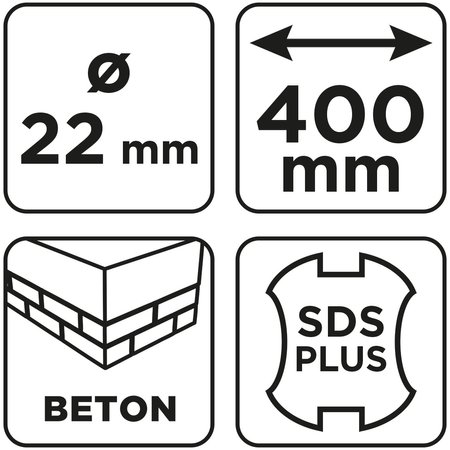 Wiertło do betonu SDS Plus z podwójną spiralą 22 x 400 mm