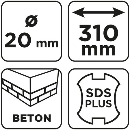 Wiertło do betonu SDS Plus z podwójną spiralą 20 x 310 mm