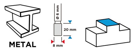 Frez do metalu HM, typ A (walcowy), 8 x 20 mm, trzpień 6 x 45 mm
