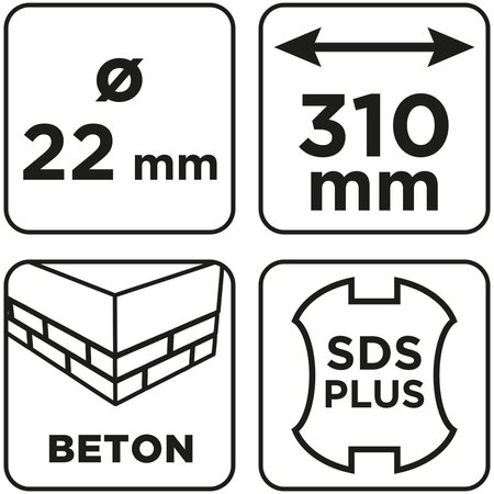 Wiertło do betonu SDS Plus z podwójną spiralą 22 x 310 mm
