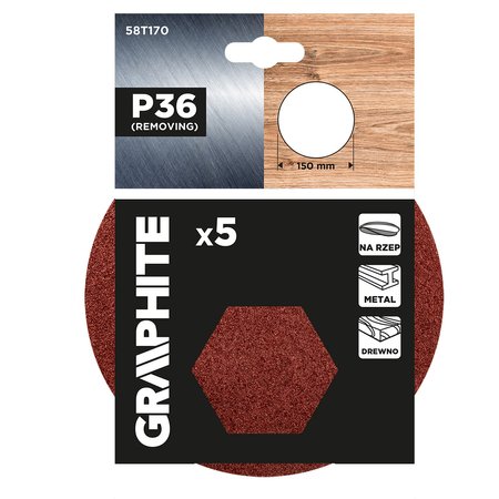 Krążki ścierne na rzep 150 mm, P36, 5 szt., bez otworów