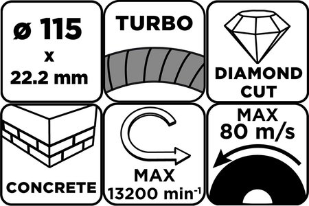 Tarcza diamentowa do cięcia turbo, 115 x 22.22 mm, na sucho