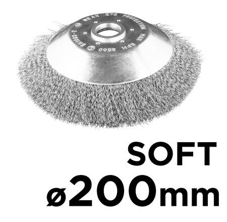 Szczotka druciana do kosy spalinowej 200 x 25,4 mm, miękka, druty falowane