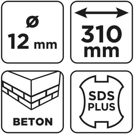 Wiertło do betonu SDS Plus z podwójną spiralą 12 x 310 mm