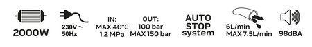 Myjka ciśnieniowa 2000W, ciśnienie 100 ( maks 150 bar)