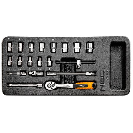 Klucze nasadowe 1/4", zestaw 19 szt., wkładka