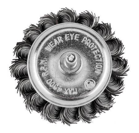 Szczotka druciana doczołowa 75 mm, drut skręcony, stalowy, z trzpieniem 6 mm