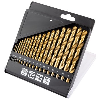 Wiertła do metalu HSS TiN, 1 - 10 mm, zestaw 19 szt.