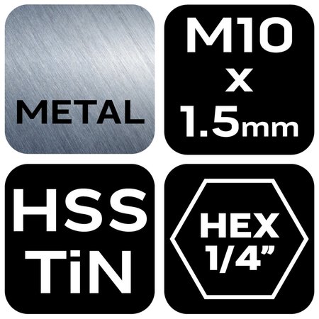 Wiertło gwintujące HSS TiN, M10x1,5 mm, Hex