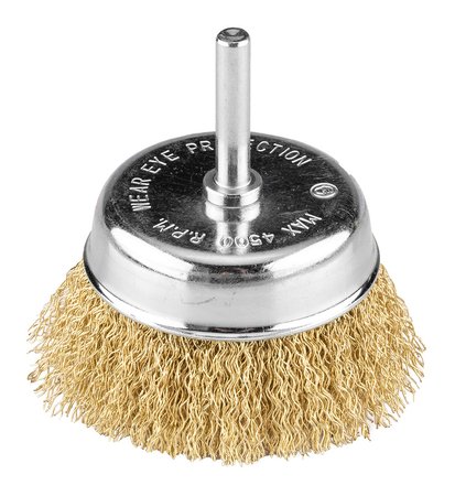 Szczotki druciane drut karbowany, mosiądzowany, 25,  50, 75 mm, 3 szt., trzpień 6 mm