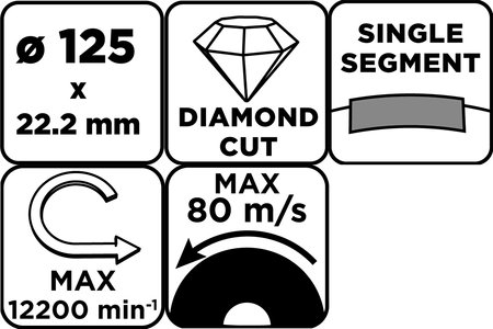 Tarcza diamentowa szlifierska, 1 segment, 125 x 22.2 mm, na sucho