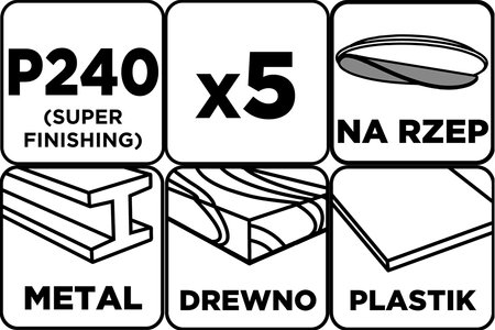 Krążki ścierne na rzep 125 mm, P240, 5 szt., z 8 otworami