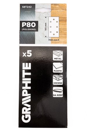 Papiery ścierne na rzep 93 x 185 mm, P80, 5 szt., z 8 otworami