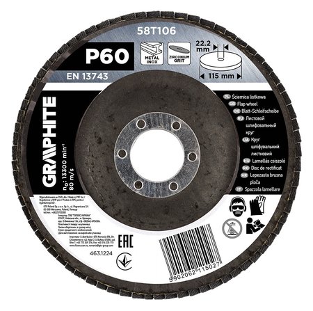 Ściernica listkowa cyrkonowa 115 x 22.2 mm, P60