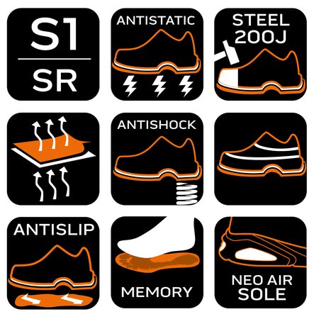 Półbuty robocze S1 SR Neo Air, stalowy podnosek, pomarańczowe, rozmiar 47