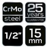 Nasadka udarowa 1/2", 15 x 38mm, Cr-Mo