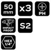 Bity udarowe PH1/2/3 x 50 mm, 3 szt.
