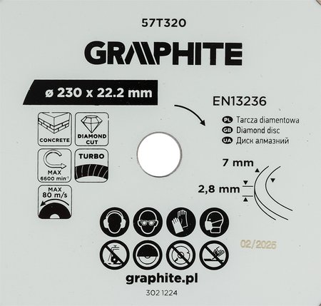 Tarcza diamentowa do cięcia turbo, 230 x 22.22 mm, na sucho