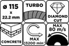 Tarcza diamentowa do cięcia turbo, 115 x 22.22 mm, na sucho