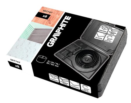 Otwornice do drewna z adapterem 51 - 102 mm, zestaw 8 szt.