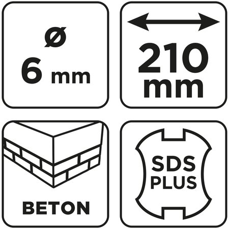 Wiertło do betonu SDS Plus z podwójną spiralą 6 x 210 mm