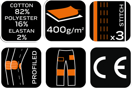 Spodnie robocze DENIM, wzmocnienia Cordura, odpinane kieszenie kaburowe, szare, rozmiar XXXL