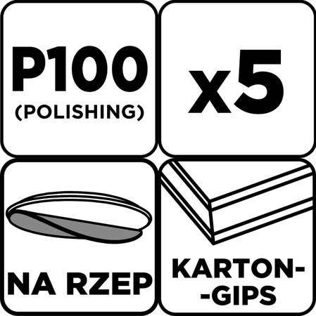 Krążki ścierne, perforowane, na rzep z otworami 225 mm, P100, 5 szt.