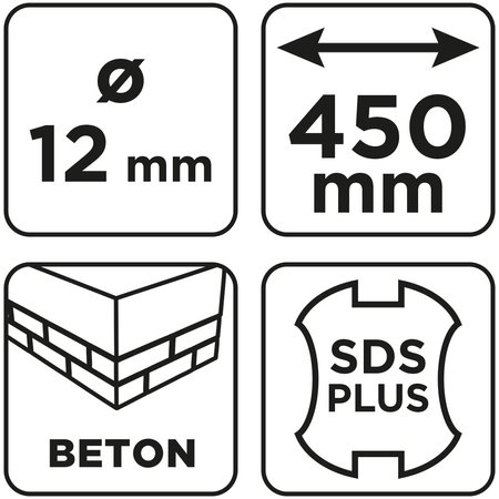 Wiertło do betonu SDS Plus z podwójną spiralą 12 x 450 mm