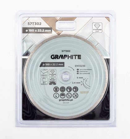 Tarcza diamentowa do cięcia pełna, 180 x 22.2 mm, na mokro