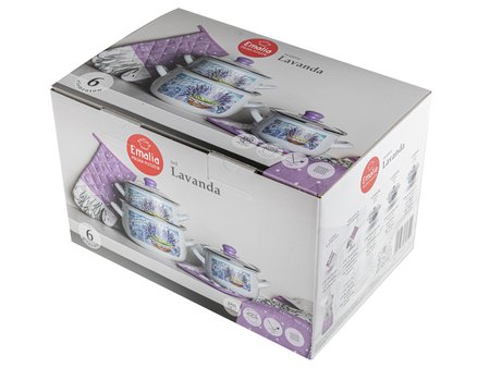 Garnki emaliowane pyza LAVANDA komplet 6el + akcesoria