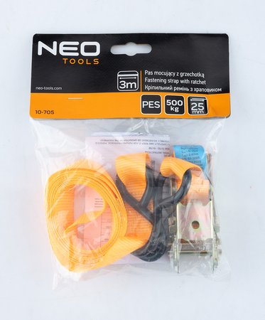 Pas mocujący z grzechotką 25 mm x 3 m, wytrzymujący 500 kg PES