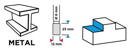 Frez do metalu HM, typ B (walcowy z ostrzami na górze), 12 x 25 mm, trzpień 6 x 45 mm