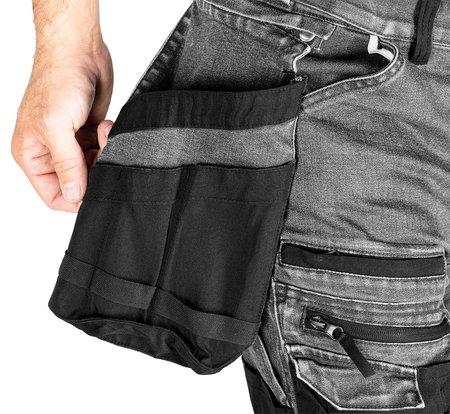 Spodnie robocze DENIM, wzmocnienia Cordura, odpinane kieszenie kaburowe, szare, rozmiar XXL