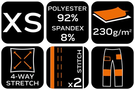 Spodnie robocze Mix&Match, 4 way stretch, czarno-zielone, rozmiar XS