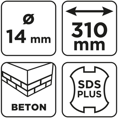 Wiertło do betonu SDS Plus z podwójną spiralą 14 x 310 mm