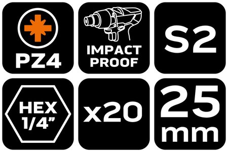 Bity udarowe PZ4 x 25 mm, 20 szt.