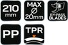Sekator by-pass 210 mm, zakres do 20 mm, materiał: PP, uchwyt pokryty gumą TPR