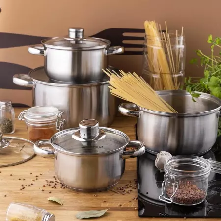 Komplet garnków ze stali nierdzewnej Polpo 8 elementów