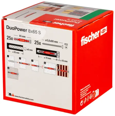 Fischer Kołek Uniwersalny Długi DuoPower 8x65 S z Wkrętem (25 szt.) 538256