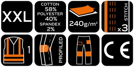 Spodnie ostrzegawcze, czarno-żółte, rozmiar XXL