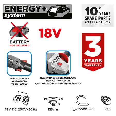 Szlifierka katowa akumulatorowa Energy+ 125mm