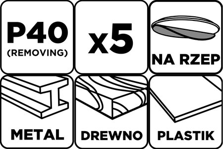 Krążki ścierne na rzep 125 mm, P40, 5 szt., z 8 otworami