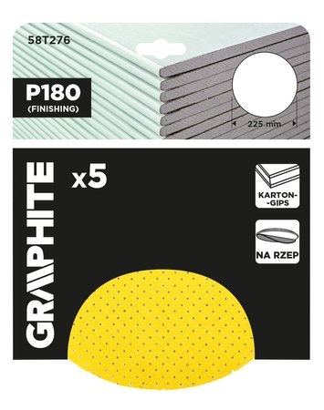 Krążki ścierne, perforowane, na rzep z otworami 225 mm, P180, 5 szt.