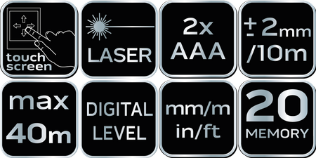 Dalmierz laserowy, zasięg 40 m, ekran dotykowy