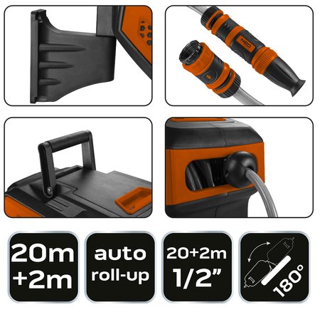 Wąż ogrodowy z automatycznym zwijaczem 1/2", 20 m +2m