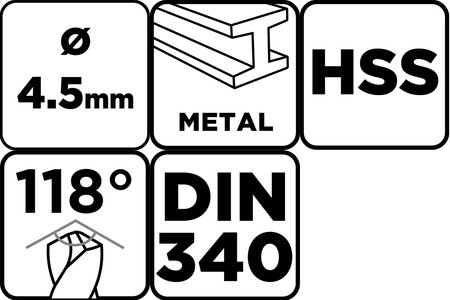 Wiertło do metalu HSS, DIN 340, 4.5 mm